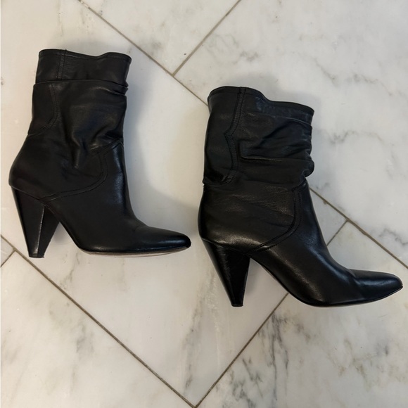 Joie womens 6-6.5 euro 36.5 black soft leather cone heel almond toe midcalf boot - Picture 2 of 9